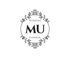 mu initiales lettre mariage monogramme logos collection, modèles minimalistes et floraux modernes dessinés à la main pour cartes d'invitation, réservez la date, identité élégante pour restaurant, boutique, café en image vectorielle vecteur