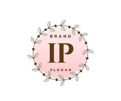 logo féminin ip initial. utilisable pour les logos nature, salon, spa, cosmétique et beauté. élément de modèle de conception de logo vectoriel plat.