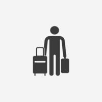 touriste, bagages, passager, voyageur avec vecteur d'icône de bagages sur fond gris