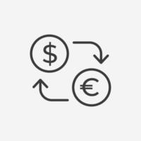 euro, dollar, monnaie, vecteur d'icône d'argent. échange, symbole de signe de conversion d'argent