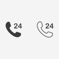 appel téléphonique, vecteur d'icône 24 heures sur 24. contact, cadran, opérateur, support, symbole de signe de service