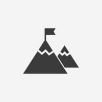 mission, pic, objectif, montagne avec un vecteur d'icône de drapeau isolé