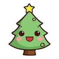 joli sapin de noël adorable. illustration kawaii. vacances d'hiver. arbre de célébration de dessin animé. personnage de décoration pour un joyeux cmas. élément amusant. icône d'arbre plat pour la célébration. neige d'hiver pour carte. vecteur