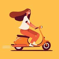 jeune femme sur un scooter. vecteur