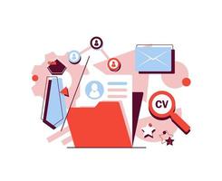 concept ressources humaines, recrutement pour page web, bannière, présentation, médias sociaux, documents, cartes, affiches. illustration vectorielle remplissant des CV, embauchant des employés, les gens remplissent le formulaire vecteur