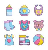 jolie collection d'icônes de douche de bébé vecteur
