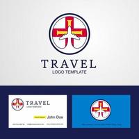logo de drapeau de cercle créatif de voyage guernesey et conception de carte de visite vecteur