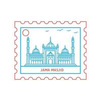 jama masjid timbre-poste illustration vectorielle de style ligne bleu et rouge vecteur