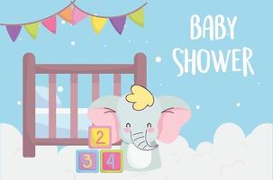 carte de douche de bébé avec mignon petit éléphant vecteur