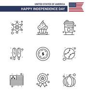 gros pack de 9 usa joyeux jour de l'indépendance usa lignes vectorielles et symboles modifiables de dollar food thanksgiving hot dog usa modifiable usa day vector design elements