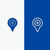 carte de localisation épingle de navigation plus ligne et glyphe icône solide bannière bleue ligne et glyphe icône solide bannière bleue vecteur