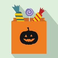 paquet de bonbons sur l'icône plate d'halloween vecteur
