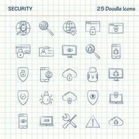 sécurité 25 icônes doodle jeu d'icônes d'affaires dessiné à la main vecteur