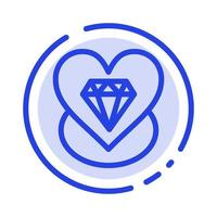 diamant amour coeur mariage bleu ligne pointillée ligne icône vecteur