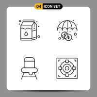 4 symboles de contour du pack d'icônes noires signes pour des conceptions réactives sur fond blanc 4 icônes définies fond de vecteur d'icône noire créative