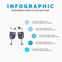 verre amour boisson mariage solide icône infographie 5 étapes présentation fond vecteur