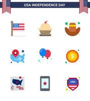 groupe de 9 appartements pour le jour de l'indépendance des états-unis d'amérique tels que des ballons wisconsin thanksgiving usa carte modifiable usa day vector design elements