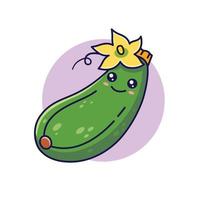 illustration d'icône de dessin animé de courgettes kawaii mignon. concept d'icône plate végétale alimentaire isolé sur fond blanc vecteur