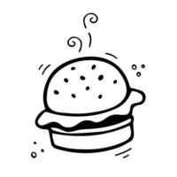 hamburger dessiné à la main. illustration de restauration rapide dans un style doodle. croquis de hamburger. vecteur
