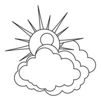 icône soleil et nuage, style de contour. vecteur