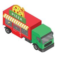 icône de camion de pizza, style isométrique vecteur