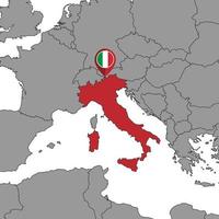 épingler la carte avec le drapeau de l'italie sur la carte du monde. illustration vectorielle. vecteur