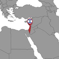 épingler la carte avec le drapeau d'Israël sur la carte du monde.illustration vectorielle. vecteur