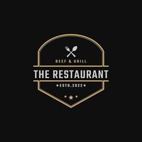 style linéaire de conception de logo de restaurant et de café d'emblème d'insigne rétro vintage vecteur