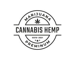 emblème de badge rétro vintage cannabis marijuana chanvre rectangle logo design style linéaire vecteur