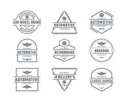 logotype d'emblème de badge rétro vintage logo de roue de voiture avec style linéaire de conception de silhouette de pneu vecteur