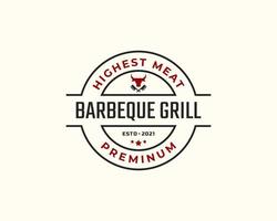 emblème de badge rétro vintage barbecue rustique grill barbecue, étiquette de barbecue timbre logo design style linéaire vecteur