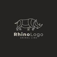 logo minimaliste linéaire d'art de ligne de rhinocéros. contour rhinocéros style plat vecteur premium