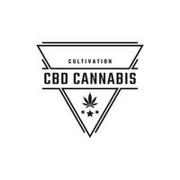 emblème de badge rétro vintage cannabis marijuana chanvre rectangle logo design style linéaire vecteur