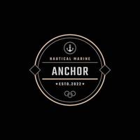 emblème de badge rétro vintage ancre navire bateau logo design style linéaire sur fond noir vecteur