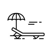 icône de bain de soleil avec lit et parapluie dans le style de contour noir vecteur