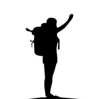 silhouettes de randonneur. homme de randonnée avec la silhouette de sacs à dos. personnes avec des silhouettes vectorielles de sac à dos. alpiniste grimpeur randonneur. randonneur. vecteur