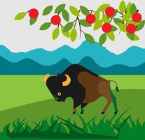 bison devant le paysage vecteur