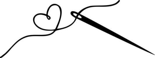 icône de croquis d'aiguille. coeur avec un fil d'aiguille. aiguille à coudre. illustration vectorielle vecteur