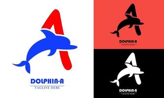 lettre a et icône du logo dauphin vecteur