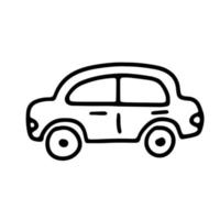 doodle contour voiture noir et blanc. style de gribouillis de croquis primitif drôle. illustration vectorielle de voiture jouet dessiné à la main. vecteur