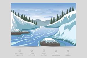 belle glace rivière côté nature scène plat illustration paysage conception arrière-plan modèle vecteur