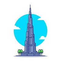 illustration d'icône de vecteur de dessin animé burj khalifa. célèbre bâtiment voyageant icône concept isolé vecteur premium. style de dessin animé plat