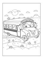 joyeux bus avec la nature et la ville à colorier pour les enfants vecteur