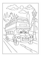 joyeux bus avec la nature et la ville à colorier pour les enfants vecteur