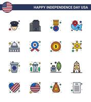 joyeux jour de l'indépendance usa pack de 16 lignes créatives remplies à plat d'usa capitol médaille emplacement épingle usa modifiable usa day vector design elements