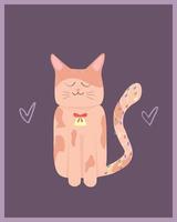 joli chat roux avec cloche et lumières de noël. parfait pour carte cadeau. illustration vectorielle vecteur