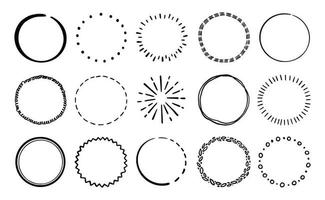ensemble d'insignes de ligne de cercle dessinés à la main. vecteur