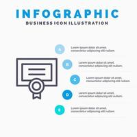 icône de ligne de diplôme de diplôme de certificat de prix avec fond d'infographie de présentation en 5 étapes vecteur