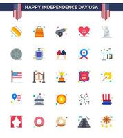 ensemble de 25 icônes de la journée des états-unis symboles américains signes de la fête de l'indépendance pour des points de repère canon usa love éléments de conception vectoriels de la journée des états-unis modifiables vecteur
