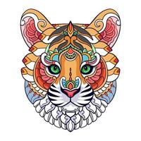 tête de tigre coloré arts du mandala isolé sur fond blanc vecteur
